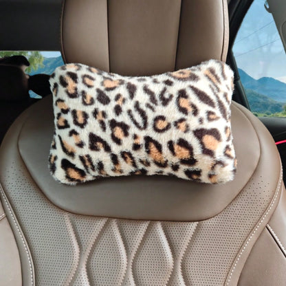 1pc Leopard Print Car Seat Headrest Neck Pillow, Women's Car Accessory, Soft Neck Support, All Season Use