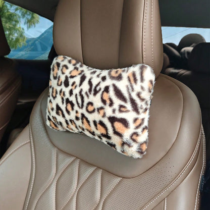 1pc Leopard Print Car Seat Headrest Neck Pillow, Women's Car Accessory, Soft Neck Support, All Season Use