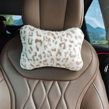 1pc Leopard Print Car Seat Headrest Neck Pillow, Women's Car Accessory, Soft Neck Support, All Season Use