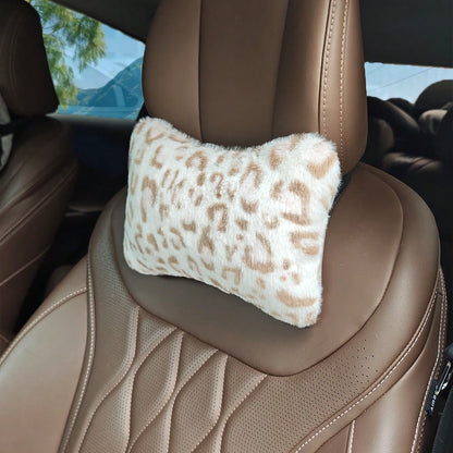 1pc Leopard Print Car Seat Headrest Neck Pillow, Women's Car Accessory, Soft Neck Support, All Season Use