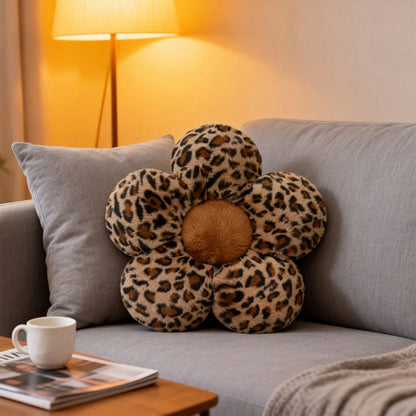 1pc Leopard Print Floral Shaped Cushion, Leopard Print Pillow, Floral Pillow, Floral Lumbar Pillow, Floral Seat Cushion, Suitable For Home, Office, Car, And Multi-Use, Home Bed Lumbar Pillow, Sofa Pil