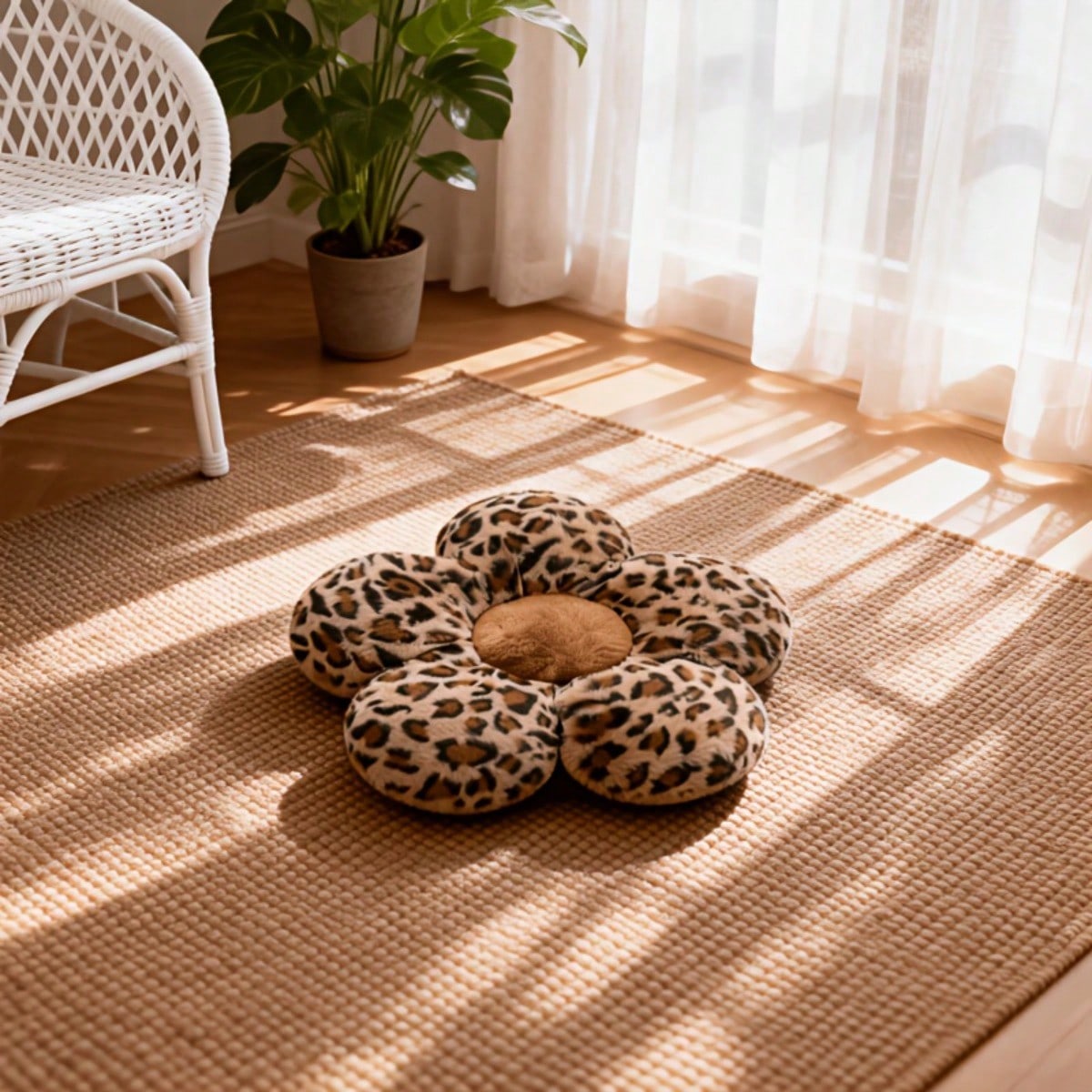 1pc Leopard Print Floral Shaped Cushion, Leopard Print Pillow, Floral Pillow, Floral Lumbar Pillow, Floral Seat Cushion, Suitable For Home, Office, Car, And Multi-Use, Home Bed Lumbar Pillow, Sofa Pil
