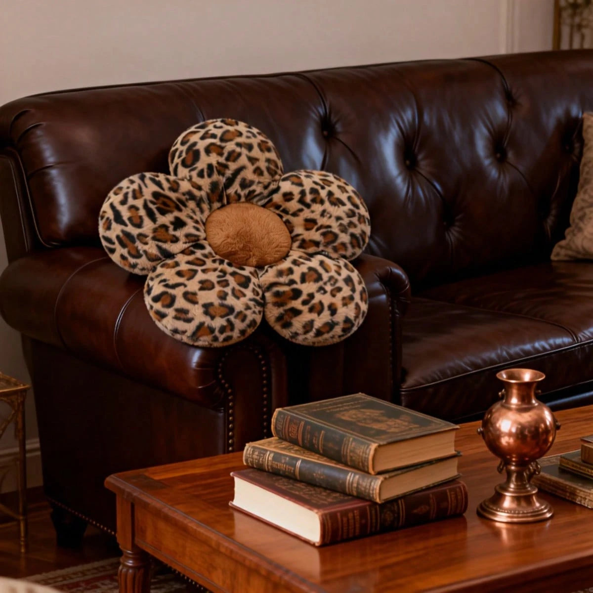 1pc Leopard Print Floral Shaped Cushion, Leopard Print Pillow, Floral Pillow, Floral Lumbar Pillow, Floral Seat Cushion, Suitable For Home, Office, Car, And Multi-Use, Home Bed Lumbar Pillow, Sofa Pil