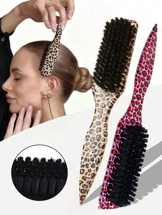 1pc Leopard Print Pointed Tail Soft Bristle Hair Brush, Suitable For Daily Hair Styling And Grooming, Portable Design, Applicable For Home, Salon And Travel Hair Care, Women's Hair Brush/Hair Accessor