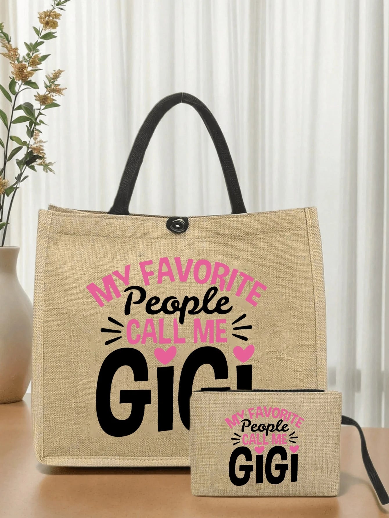 1pc Linen Letter Print Reusable Tote Bag, Personalized Gift Bag Suitable For Wedding, Birthday, Beach, Festivals, Large Capacity, Beach Bag, Women Letter Print Gift Handbag