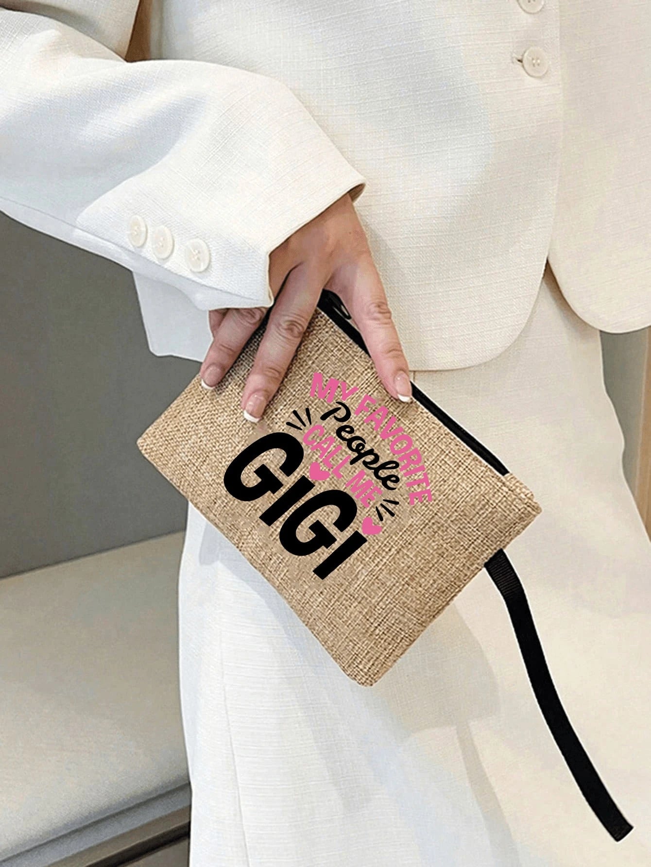 1pc Linen Letter Print Reusable Tote Bag, Personalized Gift Bag Suitable For Wedding, Birthday, Beach, Festivals, Large Capacity, Beach Bag, Women Letter Print Gift Handbag