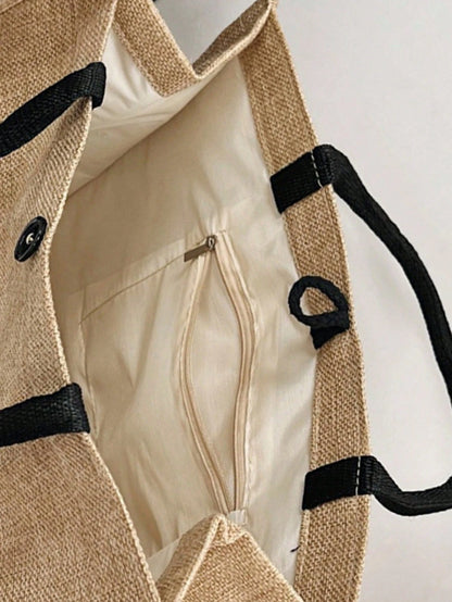 1pc Linen Letter Print Reusable Tote Bag, Personalized Gift Bag Suitable For Wedding, Birthday, Beach, Festivals, Large Capacity, Beach Bag, Women Letter Print Gift Handbag