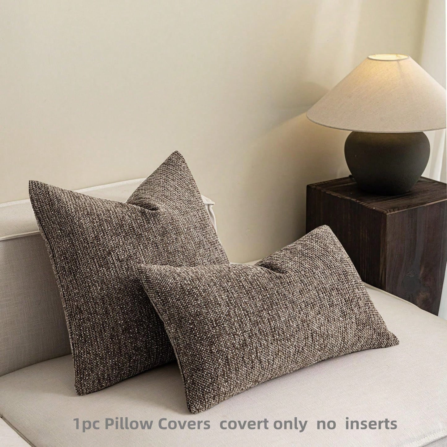 1pc Linen Pillow Case, Bohemian Textured Pillowcase, Beige Base With White And Navy Blue Stitching, Yarn Dyed Striped Cushion Cover, Suitable For Sofa, Living Room (Pillow Cover Only)