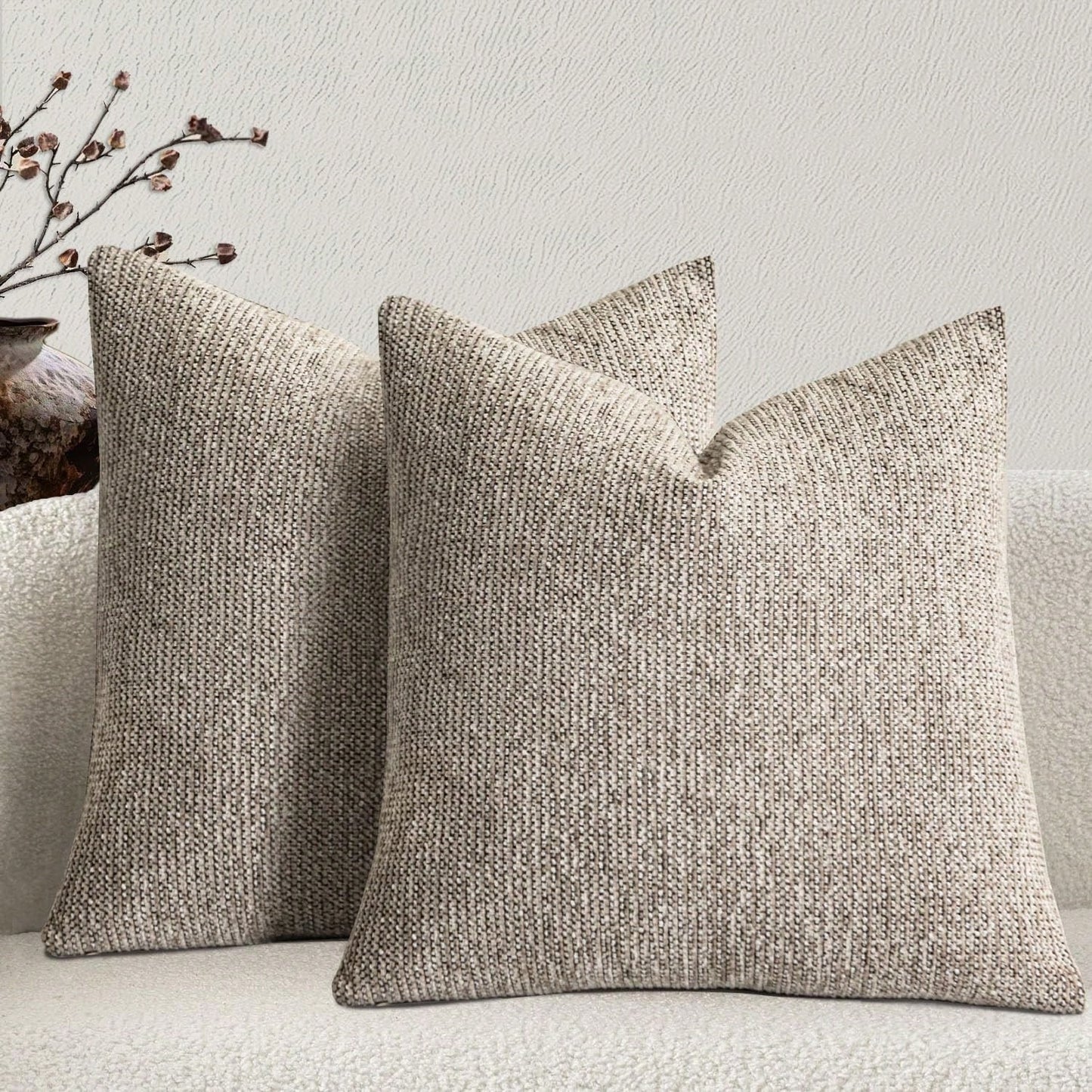 1pc Linen Pillow Case, Bohemian Textured Pillowcase, Beige Base With White And Navy Blue Stitching, Yarn Dyed Striped Cushion Cover, Suitable For Sofa, Living Room (Pillow Cover Only)