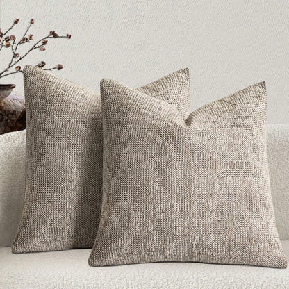 1pc Linen Pillow Case, Bohemian Textured Pillowcase, Beige Base With White And Navy Blue Stitching, Yarn Dyed Striped Cushion Cover, Suitable For Sofa, Living Room (Pillow Cover Only)