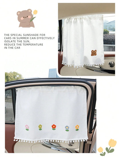 1pc Little Fresh Car Sunshade Waffler Car Sunshade Curtains Cute Sunscreen And Thermal Insulation Car Sunshades