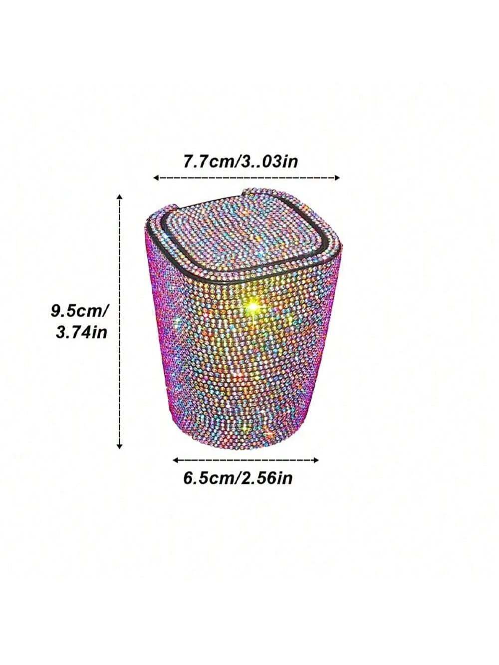 1pc Luxury Sparkling Crystal Ashtray With Lid, Glittering Cup Holder Design, Crystal Decorative, Portable Smokeless Cylinder