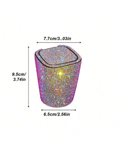 1pc Luxury Sparkling Crystal Ashtray With Lid, Glittering Cup Holder Design, Crystal Decorative, Portable Smokeless Cylinder