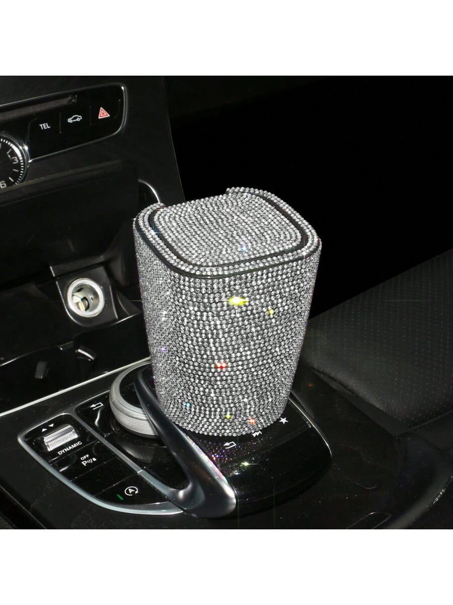 1pc Luxury Sparkling Crystal Ashtray With Lid, Glittering Cup Holder Design, Crystal Decorative, Portable Smokeless Cylinder