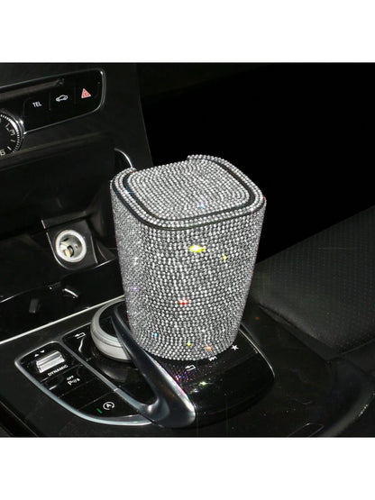 1pc Luxury Sparkling Crystal Ashtray With Lid, Glittering Cup Holder Design, Crystal Decorative, Portable Smokeless Cylinder