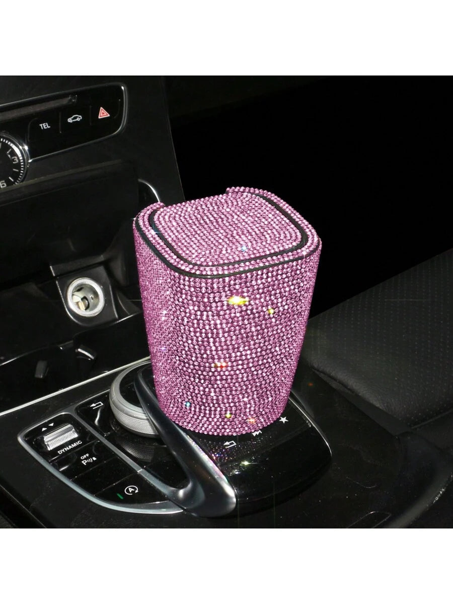 1pc Luxury Sparkling Crystal Ashtray With Lid, Glittering Cup Holder Design, Crystal Decorative, Portable Smokeless Cylinder