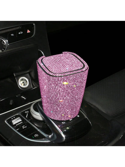 1pc Luxury Sparkling Crystal Ashtray With Lid, Glittering Cup Holder Design, Crystal Decorative, Portable Smokeless Cylinder