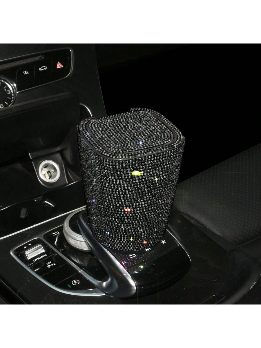 1pc Luxury Sparkling Crystal Ashtray With Lid, Glittering Cup Holder Design, Crystal Decorative, Portable Smokeless Cylinder