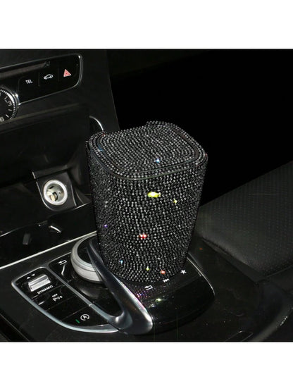 1pc Luxury Sparkling Crystal Ashtray With Lid, Glittering Cup Holder Design, Crystal Decorative, Portable Smokeless Cylinder