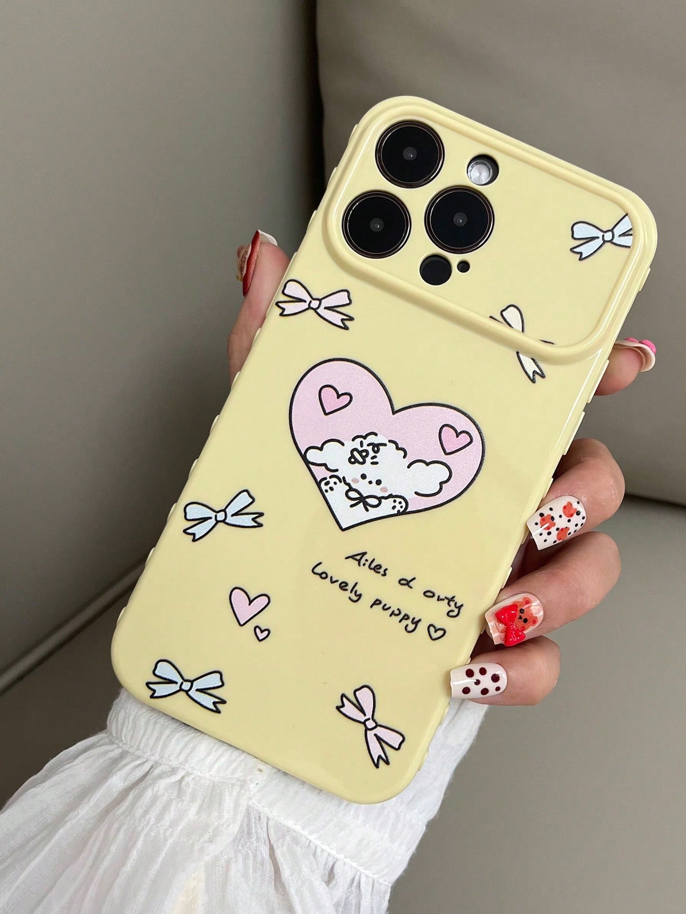 1pc Macaron Candy Color Anti-Drop TPU Quick Change 17 Large Window Pink Side Heart TPU Painted Blue Floral Bow Pattern Phone Case Compatible With Iphone 15/15pro/15plus/15promax/16/16pro/16plus/16prom