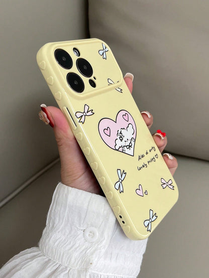 1pc Macaron Candy Color Anti-Drop TPU Quick Change 17 Large Window Pink Side Heart TPU Painted Blue Floral Bow Pattern Phone Case Compatible With Iphone 15/15pro/15plus/15promax/16/16pro/16plus/16prom