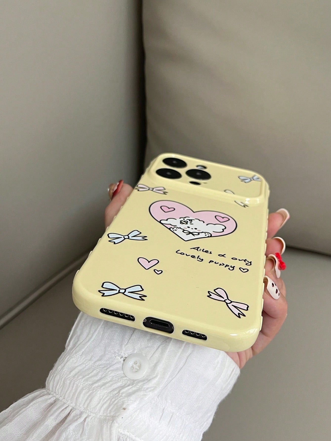 1pc Macaron Candy Color Anti-Drop TPU Quick Change 17 Large Window Pink Side Heart TPU Painted Blue Floral Bow Pattern Phone Case Compatible With Iphone 15/15pro/15plus/15promax/16/16pro/16plus/16prom