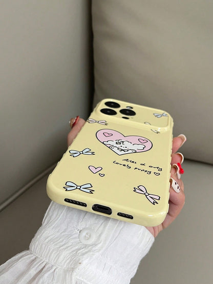 1pc Macaron Candy Color Anti-Drop TPU Quick Change 17 Large Window Pink Side Heart TPU Painted Blue Floral Bow Pattern Phone Case Compatible With Iphone 15/15pro/15plus/15promax/16/16pro/16plus/16prom