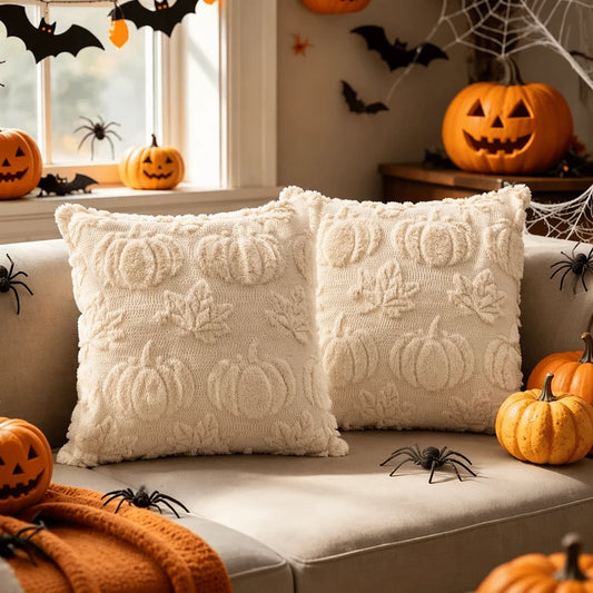 1pc Maple Leaf Pumpkin Pattern Decorative Pillowcase, Soft Plush Sofa Cushion Cover, Suitable For Home Holiday Use