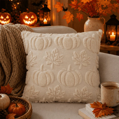 1pc Maple Leaf Pumpkin Pattern Decorative Pillowcase, Soft Plush Sofa Cushion Cover, Suitable For Home Holiday Use