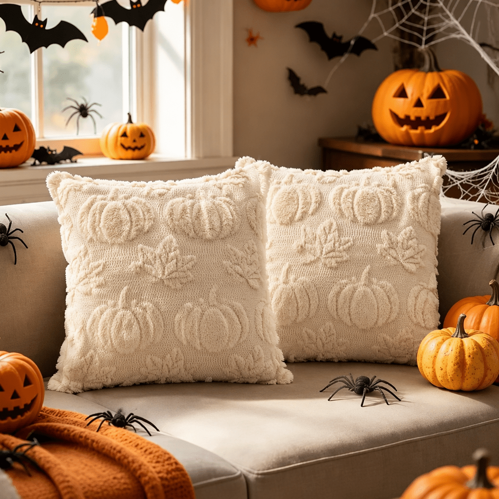 1pc Maple Leaf Pumpkin Pattern Decorative Pillowcase, Soft Plush Sofa Cushion Cover, Suitable For Home Holiday Use