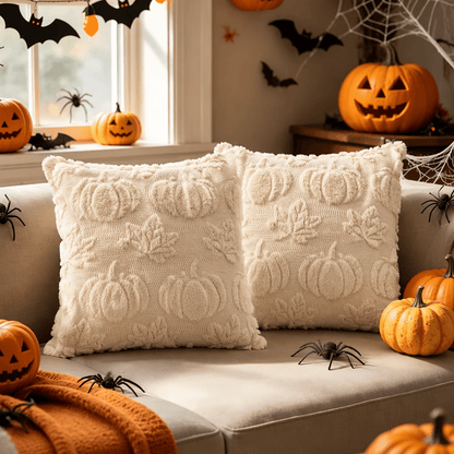 1pc Maple Leaf Pumpkin Pattern Decorative Pillowcase, Soft Plush Sofa Cushion Cover, Suitable For Home Holiday Use