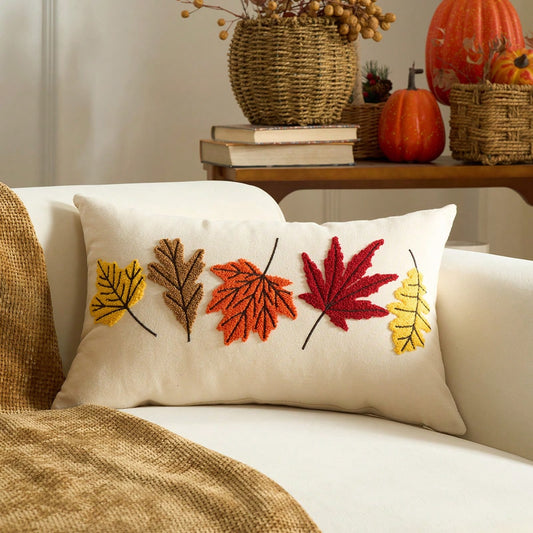 1pc Maple Leaves Embroidered Thanksgiving And Halloween Throw Pillow Case Cover, Decorative Fall Harvest Pumpkins Pillow Cover