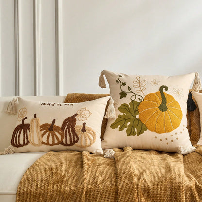 1pc Maple Leaves Embroidered Thanksgiving And Halloween Throw Pillow Case Cover, Decorative Fall Harvest Pumpkins Pillow Cover