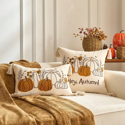 1pc Maple Leaves Embroidered Thanksgiving And Halloween Throw Pillow Case Cover, Decorative Fall Harvest Pumpkins Pillow Cover