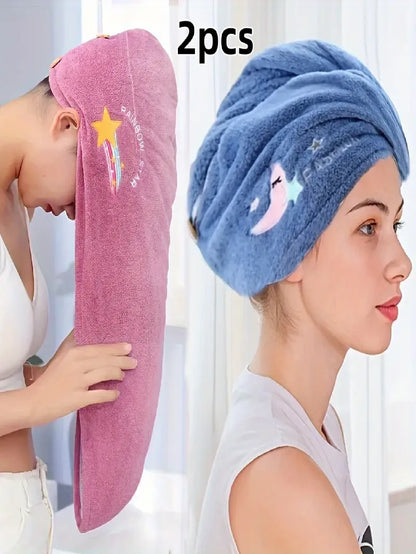 1pc Microfiber Quick Drying Hair Towel Wrap- Soft Coral Fleece, Absorbent Shower Cap, Ultra Absorbent Hair Drying Turban, Embroidered, Formaldehyde-Free, Bathroom Accessories Sleep Bonnet