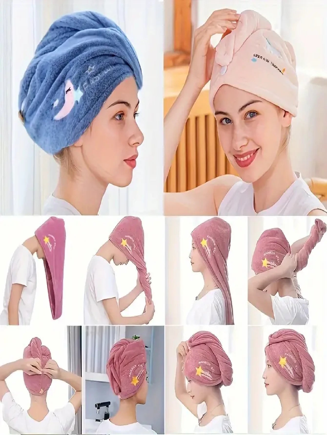 1pc Microfiber Quick Drying Hair Towel Wrap- Soft Coral Fleece, Absorbent Shower Cap, Ultra Absorbent Hair Drying Turban, Embroidered, Formaldehyde-Free, Bathroom Accessories Sleep Bonnet