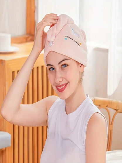 1pc Microfiber Quick Drying Hair Towel Wrap- Soft Coral Fleece, Absorbent Shower Cap, Ultra Absorbent Hair Drying Turban, Embroidered, Formaldehyde-Free, Bathroom Accessories Sleep Bonnet