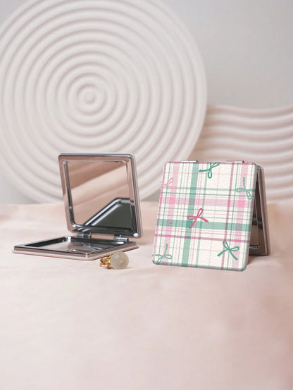 1PC Millennium Y2K Series Portable Folding Makeup Mirror, Lightweight Ultra-Thin Convenient Durable PU Leather, Suitable For Various Occasions Travel Party Work School, Suitable For All Ages