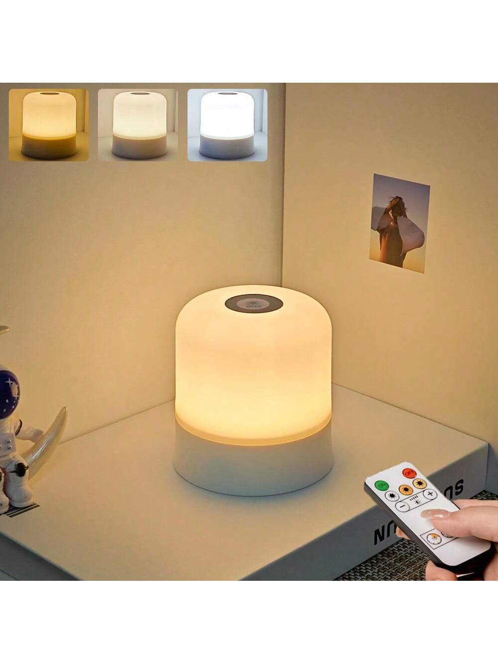 1pc Mini Bedside Night Light, Dimmable, Remote Control, 3 Colors, Suitable For Home Bedroom, Children And Adults, Breastfeeding, Sleep Aid, USB Rechargeable, Soft Eye Care