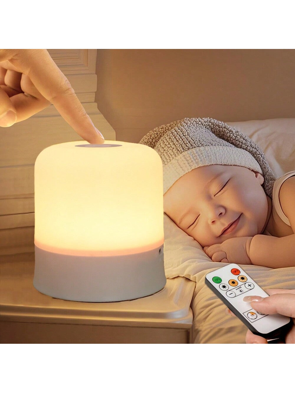 1pc Mini Bedside Night Light, Dimmable, Remote Control, 3 Colors, Suitable For Home Bedroom, Children And Adults, Breastfeeding, Sleep Aid, USB Rechargeable, Soft Eye Care