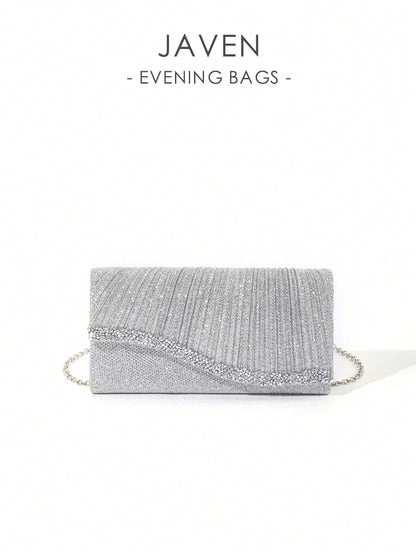 1pc Mini Glitter Shiny Chain Folding Wrinkle Square Bag, For Wedding Party Evening, Tready Party Bags,Perfect For Party, Wedding, Prom, Dinner/Banquet, Perfectly Matching With Prom Dresses For Women