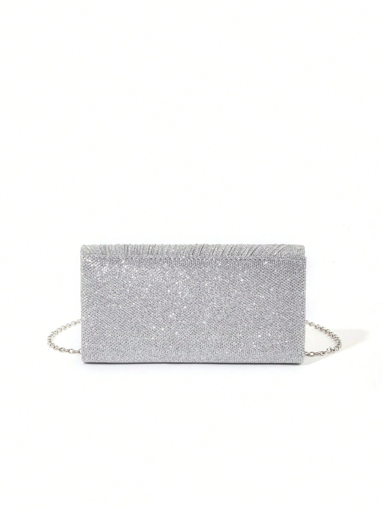 1pc Mini Glitter Shiny Chain Folding Wrinkle Square Bag, For Wedding Party Evening, Tready Party Bags,Perfect For Party, Wedding, Prom, Dinner/Banquet, Perfectly Matching With Prom Dresses For Women