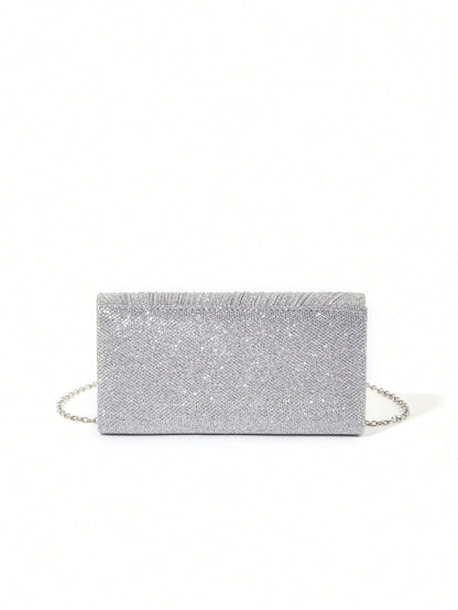 1pc Mini Glitter Shiny Chain Folding Wrinkle Square Bag, For Wedding Party Evening, Tready Party Bags,Perfect For Party, Wedding, Prom, Dinner/Banquet, Perfectly Matching With Prom Dresses For Women