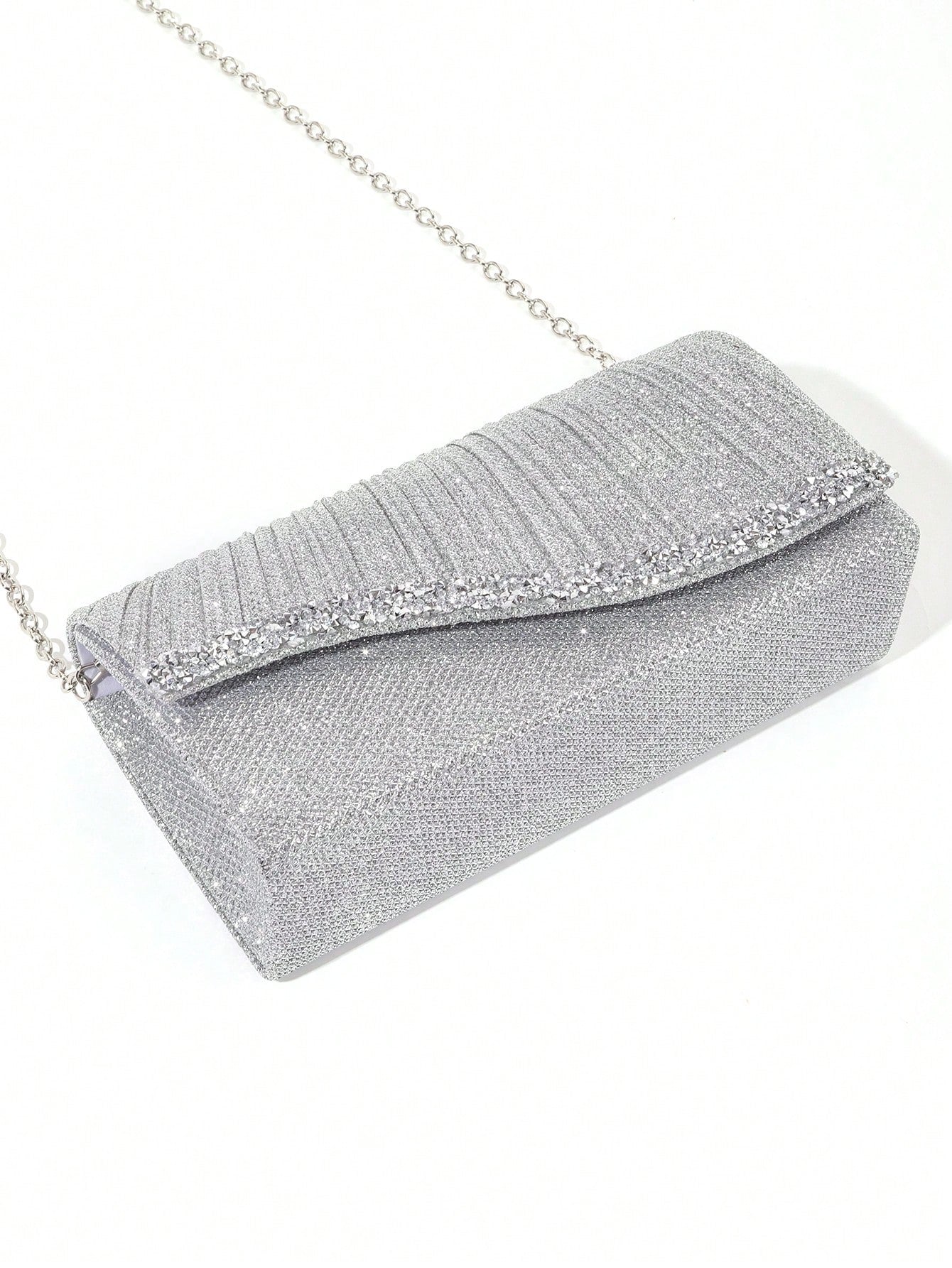 1pc Mini Glitter Shiny Chain Folding Wrinkle Square Bag, For Wedding Party Evening, Tready Party Bags,Perfect For Party, Wedding, Prom, Dinner/Banquet, Perfectly Matching With Prom Dresses For Women