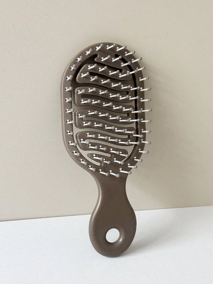 1pc Mini Size Brown Hollow Design Comb, Wet & Dry Portable Comb, Essential Summer Travel Item For Women (With Hole At Bottom For DIY Decoration)