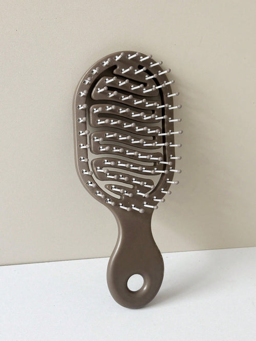 1pc Mini Size Brown Hollow Design Comb, Wet & Dry Portable Comb, Essential Summer Travel Item For Women (With Hole At Bottom For DIY Decoration)