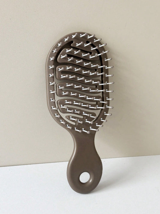 1pc Mini Size Brown Hollow Design Comb, Wet & Dry Portable Comb, Essential Summer Travel Item For Women (With Hole At Bottom For DIY Decoration)