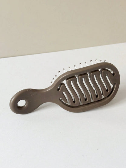1pc Mini Size Brown Hollow Design Comb, Wet & Dry Portable Comb, Essential Summer Travel Item For Women (With Hole At Bottom For DIY Decoration)