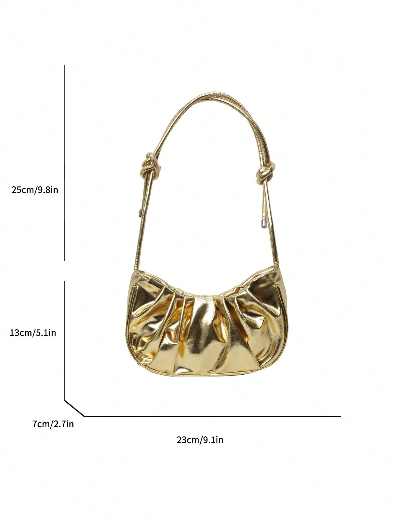 1pc Mini Solid Color Glossy PU Leather Cloud-Shaped Ruched Bag, Fashionable & Elegant Crescent Moon Shoulder Bag For Women