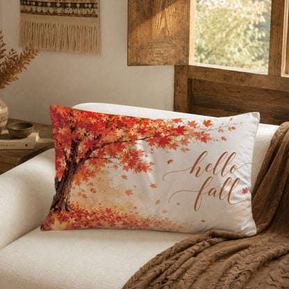 1pc Minimalist Autumn Maple Tree & Leaf Cushion Cover, Single-Sided Printed Peach Skin Velvet Material, 30*50/40*60CM Pillowcase Suitable For Modern Minimalist Sofa Living Room Decor, Party Decoration